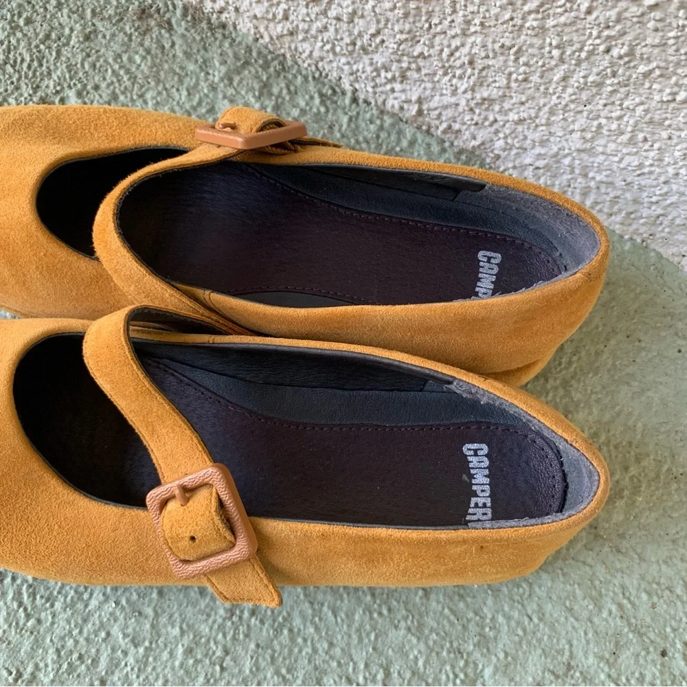 Camper Fidelia Mustard Yellow Suede Mary Jane Flats size 38